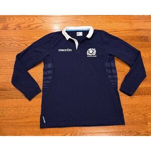 Macron Scotland Rugby Union Shirt Mens Medium Navy Long Sleeve Cotton Jersey
